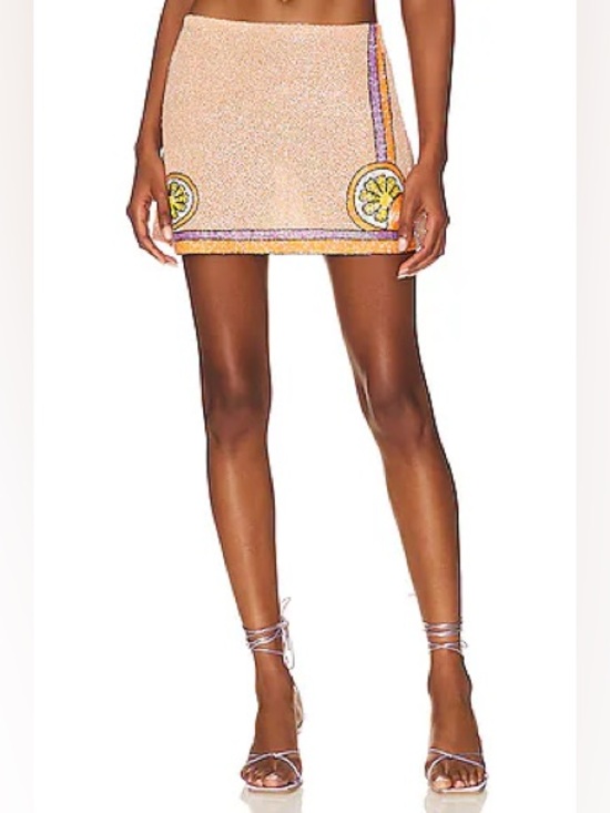 Oceanus Dresses & Skirts - Oceanus Melodie Hand Embellished Co-Ord Skirt in Peach Beaded Lemon Mini